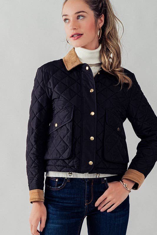 Barn Quilted Padded Jacket with Corduroy Trim