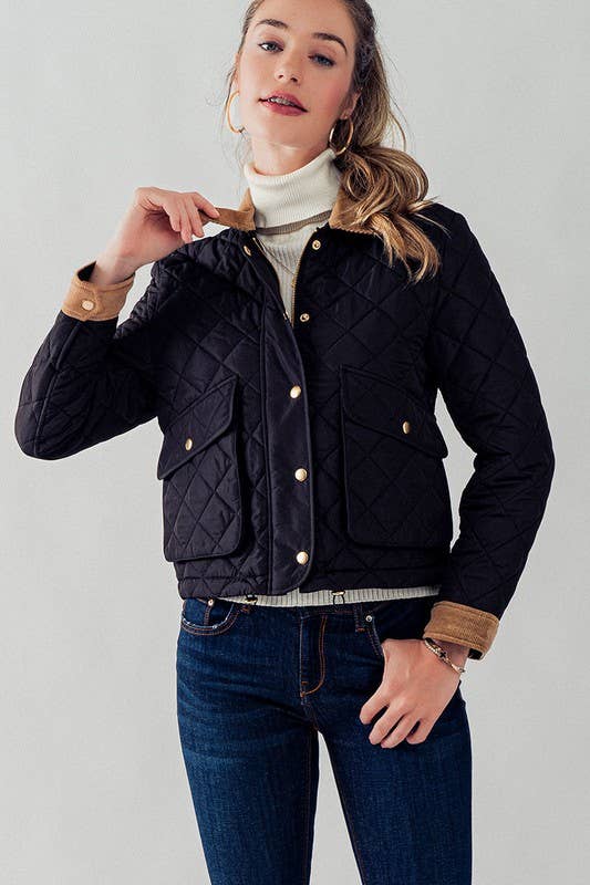 Barn Quilted Padded Jacket with Corduroy Trim