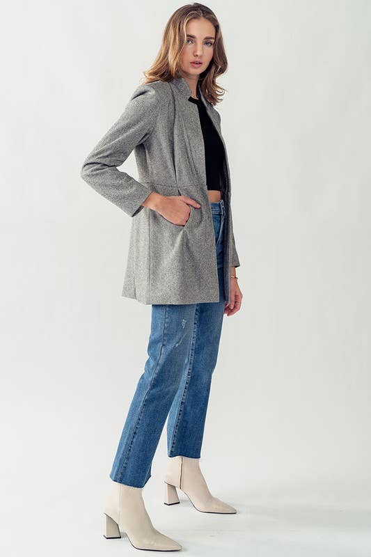 Woven Textured Blazer Open Front with Side Pocket