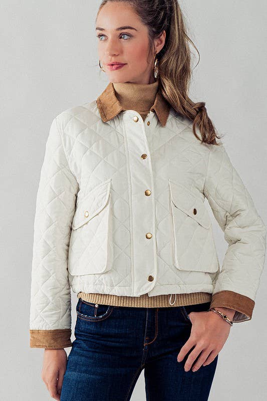 Barn Quilted Padded Jacket with Corduroy Trim