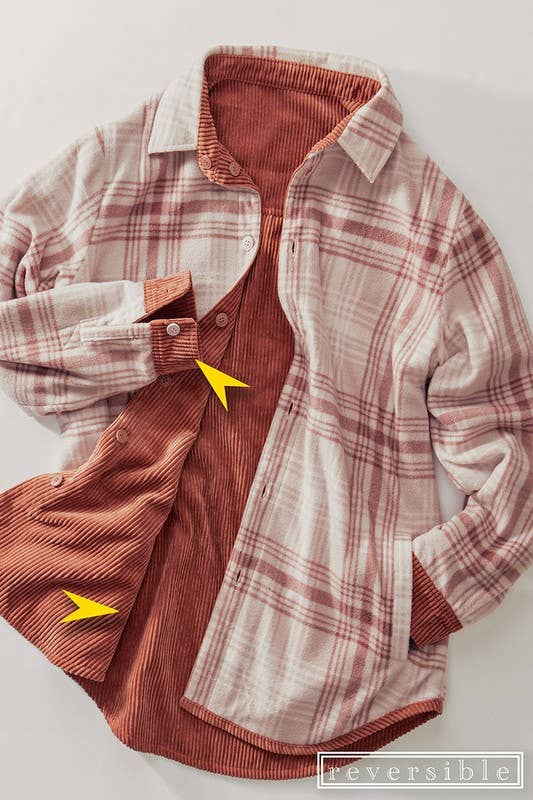 Reversible Corduroy Plaid Button Down Jacket