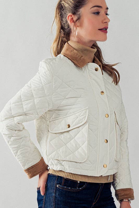 Barn Quilted Padded Jacket with Corduroy Trim