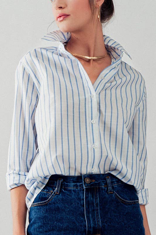 Madison Long Sleeve Stripe Button Down Shirt Top