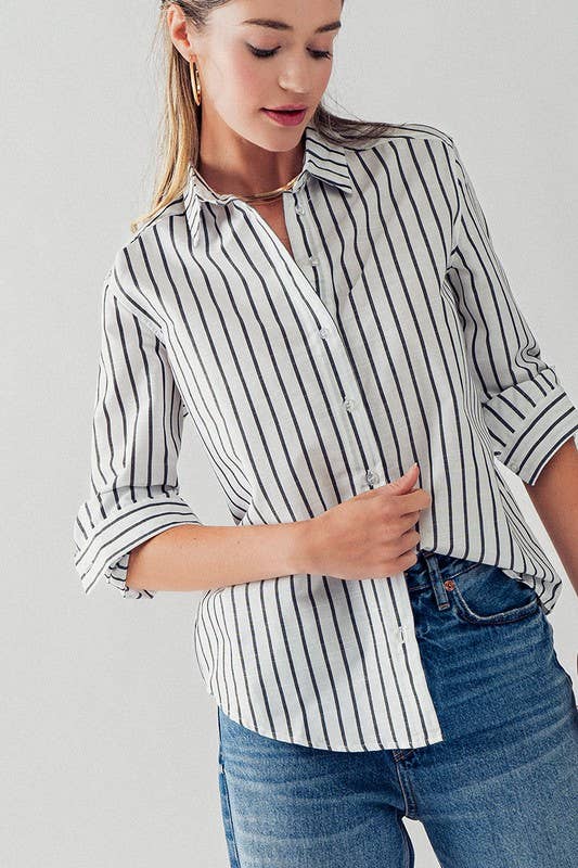 Madison Long Sleeve Stripe Button Down Shirt Top