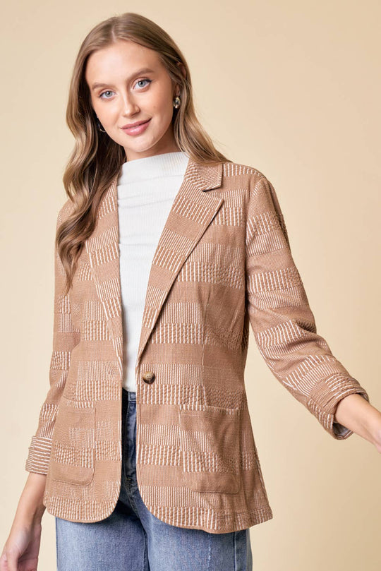 Shirred Sleeve Textured Blazer