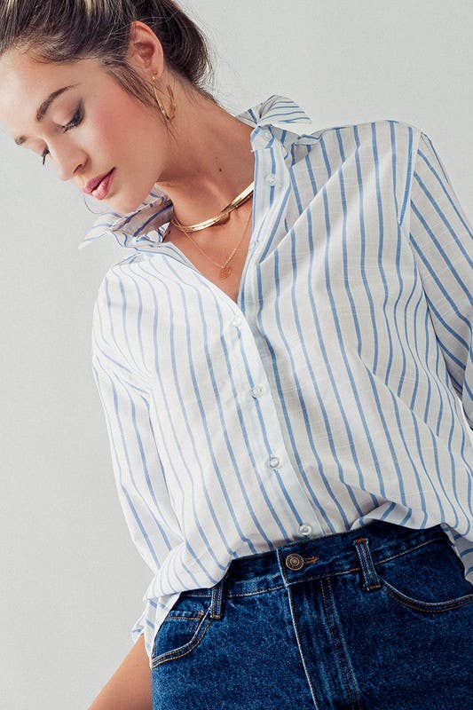 Madison Long Sleeve Stripe Button Down Shirt Top