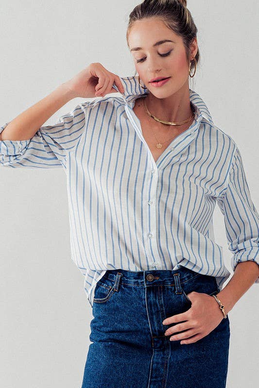 Madison Long Sleeve Stripe Button Down Shirt Top