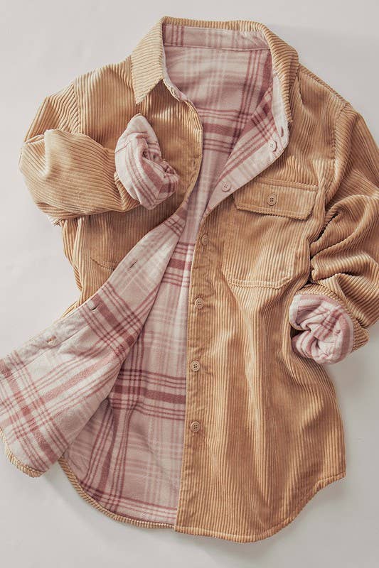 Reversible Corduroy Plaid Button Down Jacket