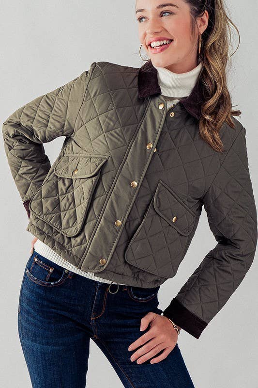 Barn Quilted Padded Jacket with Corduroy Trim