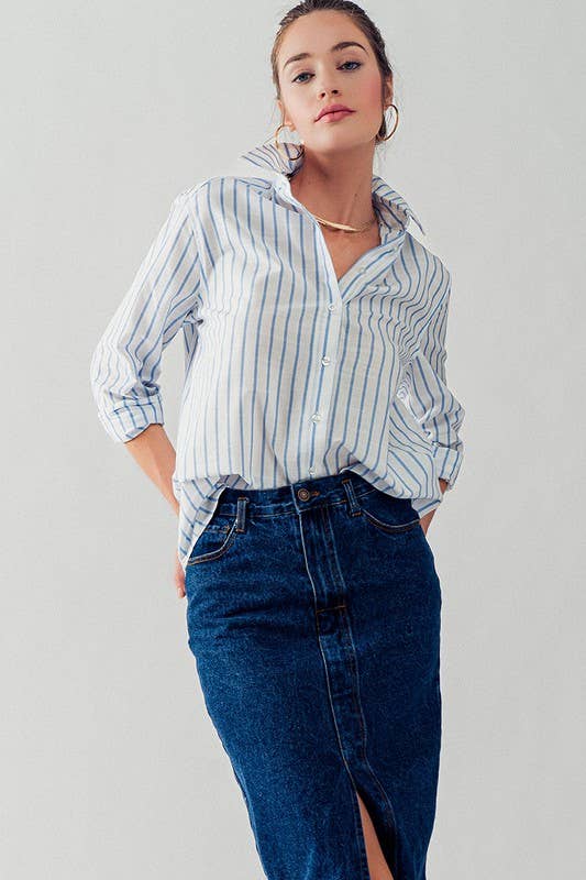 Madison Long Sleeve Stripe Button Down Shirt Top