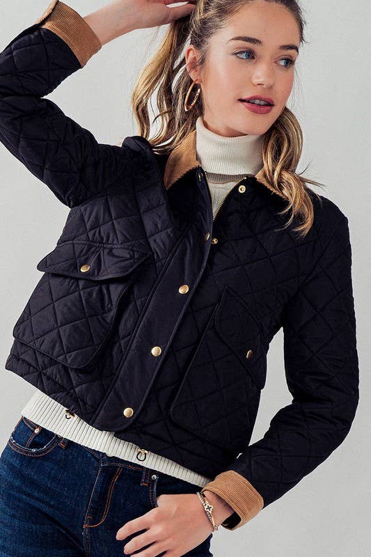 Barn Quilted Padded Jacket with Corduroy Trim