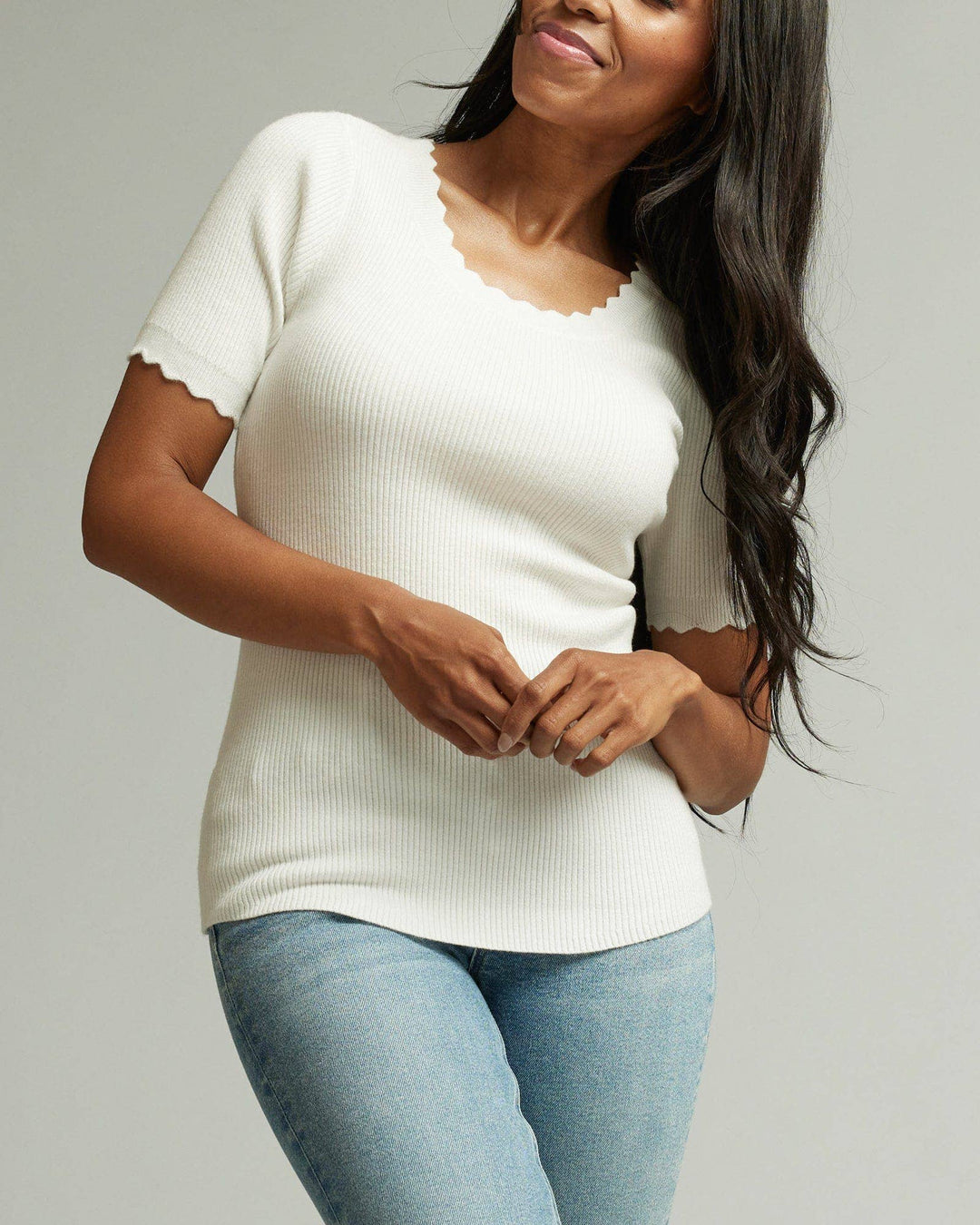 Scallop Short Sleeve Sweater