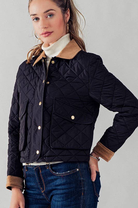 Barn Quilted Padded Jacket with Corduroy Trim