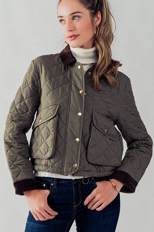 Barn Quilted Padded Jacket with Corduroy Trim