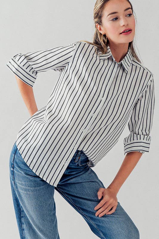 Madison Long Sleeve Stripe Button Down Shirt Top