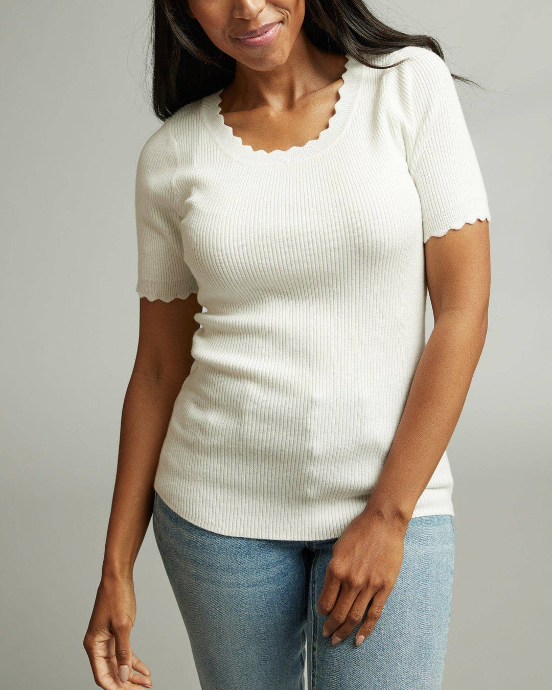 Scallop Short Sleeve Sweater