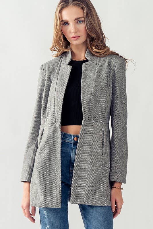 Woven Textured Blazer Open Front with Side Pocket