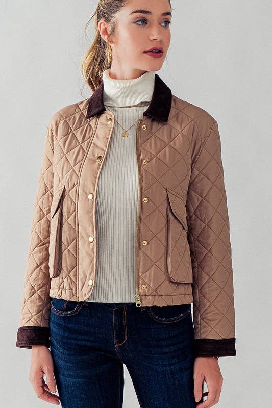 Barn Quilted Padded Jacket with Corduroy Trim