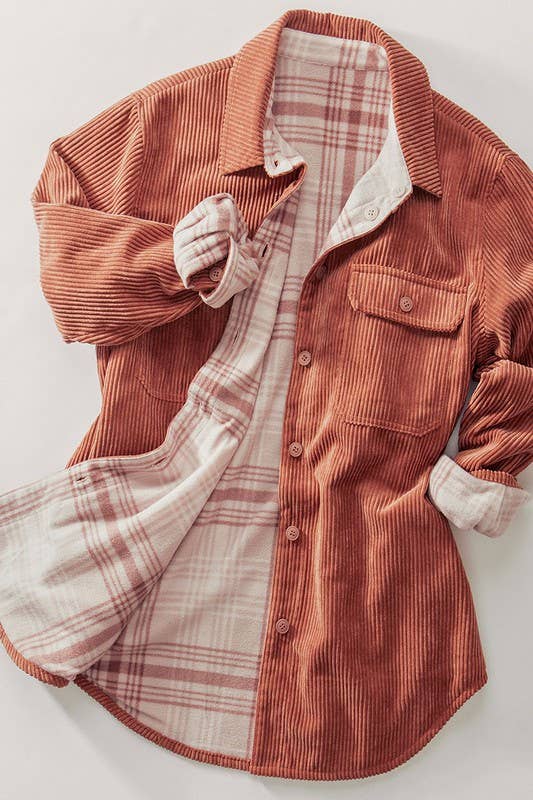 Reversible Corduroy Plaid Button Down Jacket