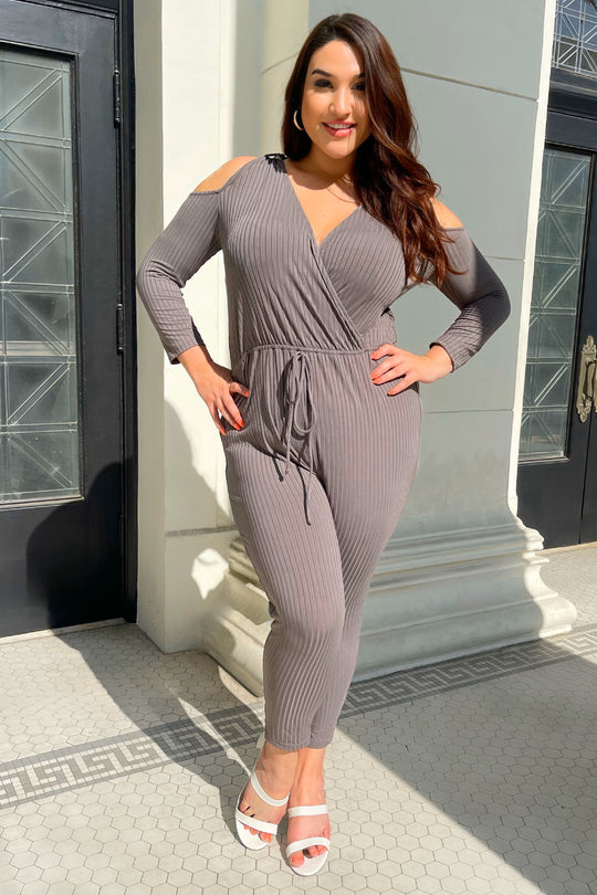 Hoodie Cold Shoulder Jumpsuit in Gray Last Ones!