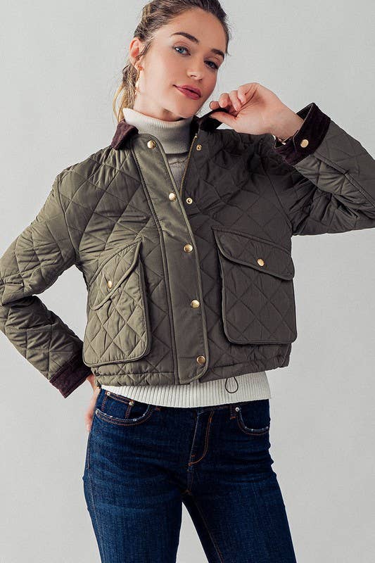 Barn Quilted Padded Jacket with Corduroy Trim