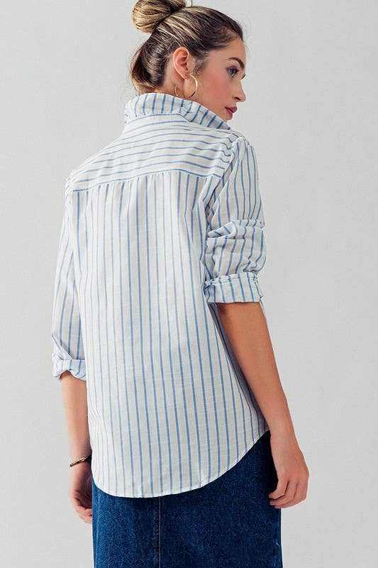 Madison Long Sleeve Stripe Button Down Shirt Top