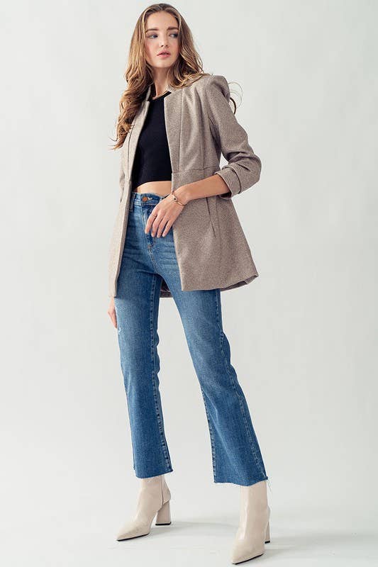 Woven Textured Blazer Open Front with Side Pocket