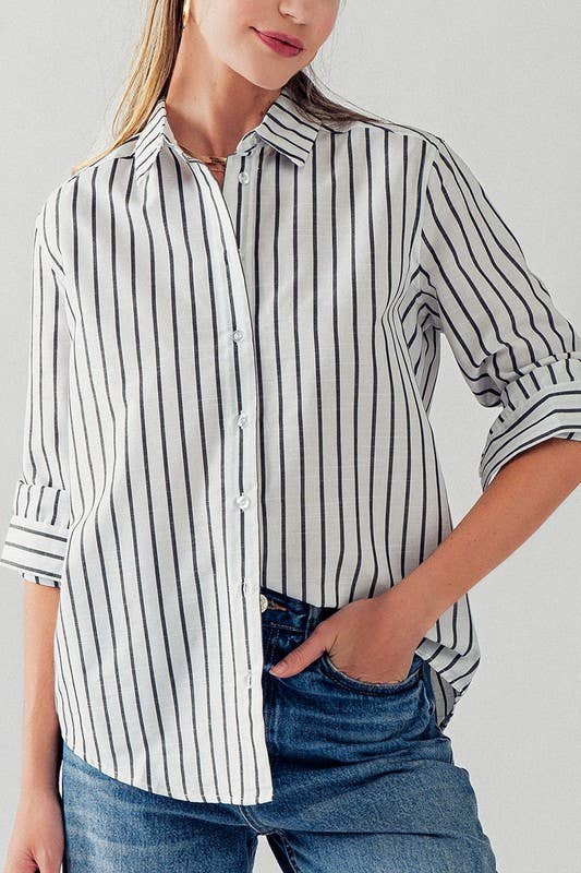 Madison Long Sleeve Stripe Button Down Shirt Top