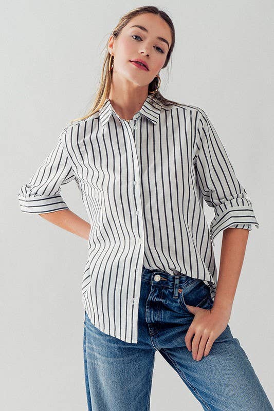 Madison Long Sleeve Stripe Button Down Shirt Top