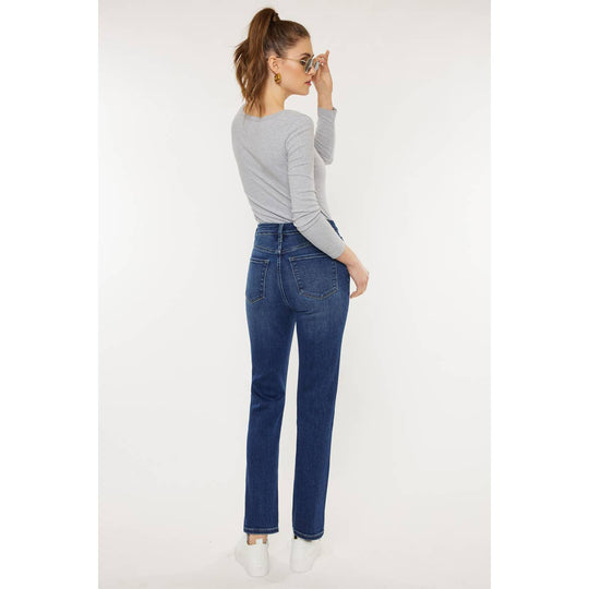 Kan Can High Rise Slim Straight Jeans Dark Stone Wash Denim