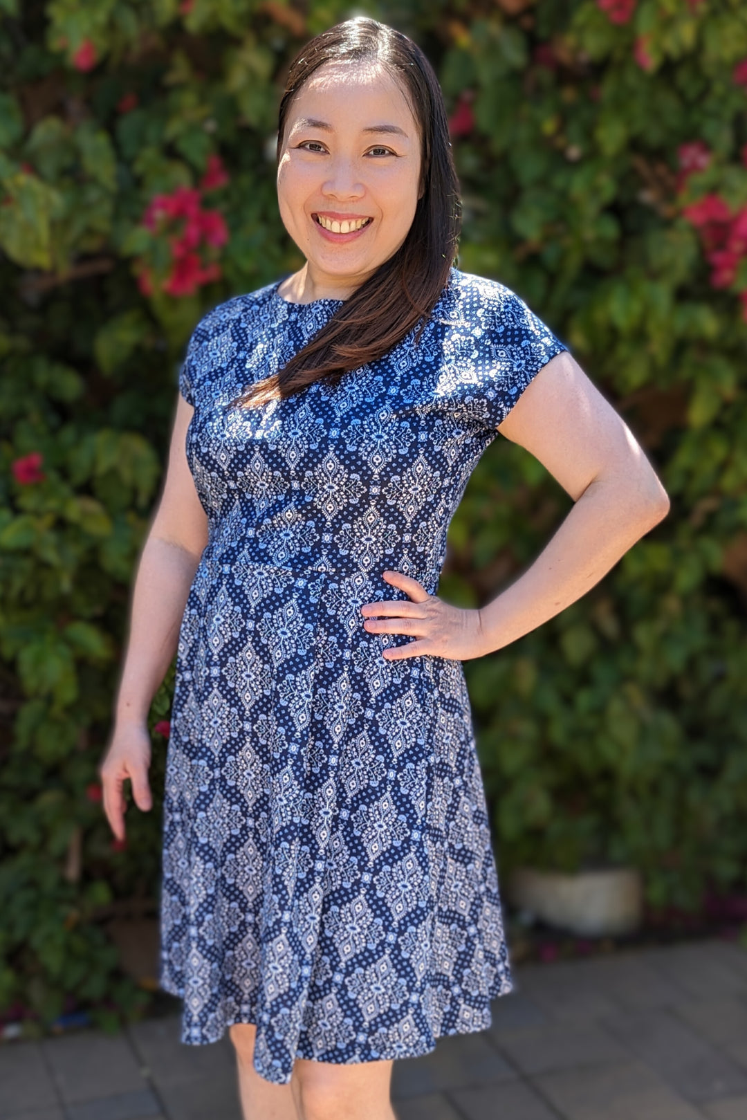 Formal Dress Batik Modern Modern Dress Short Sleeve Boat Neckline Navy Ivory Stripes Formal Dress Batik Modern Modern Dress Short Sleeve Boat Neckline Navy Ivory Stripes