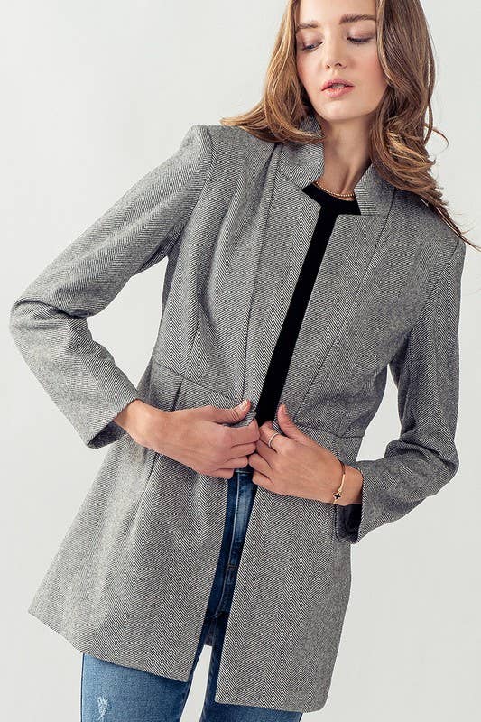 Woven Textured Blazer Open Front with Side Pocket