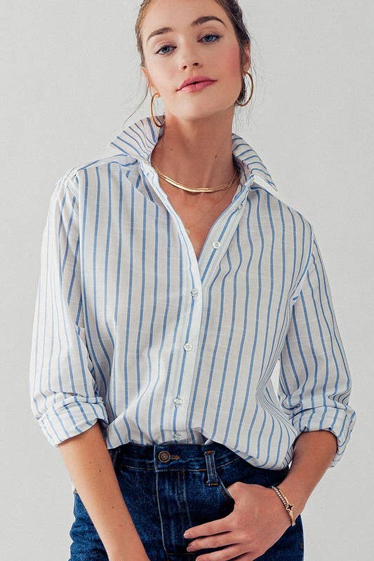 Madison Long Sleeve Stripe Button Down Shirt Top