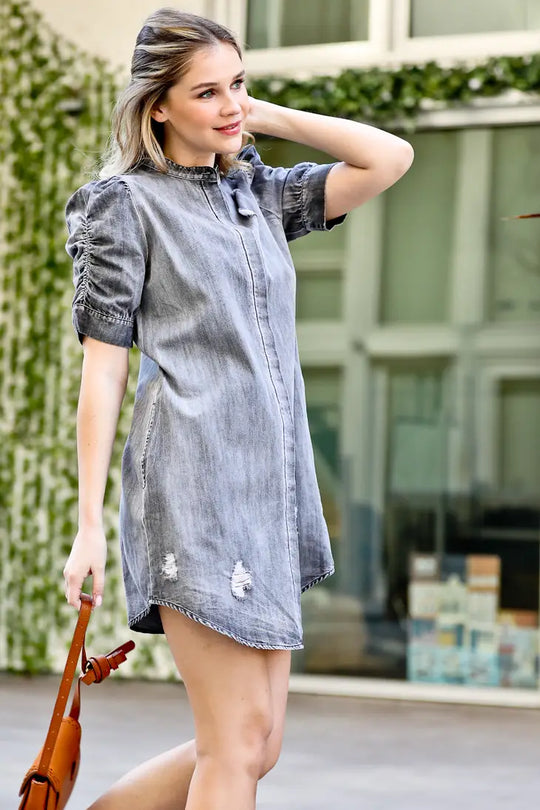 Button Down Denim Distressed Washed out Dress