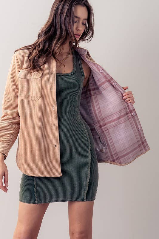 Reversible Corduroy Plaid Button Down Jacket