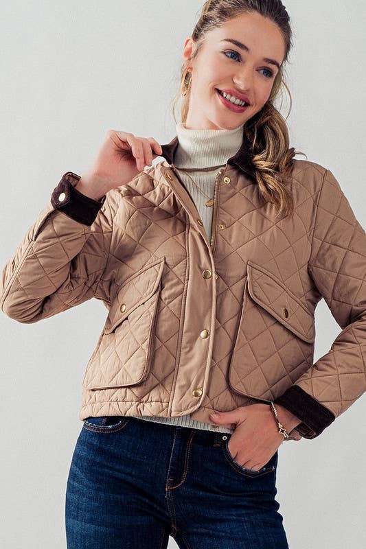 Barn Quilted Padded Jacket with Corduroy Trim