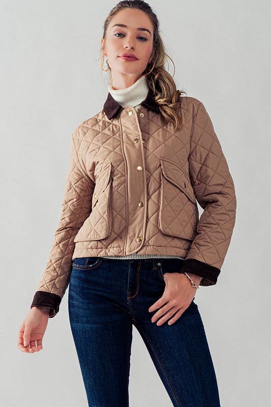 Barn Quilted Padded Jacket with Corduroy Trim