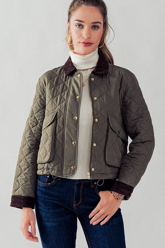 Barn Quilted Padded Jacket with Corduroy Trim