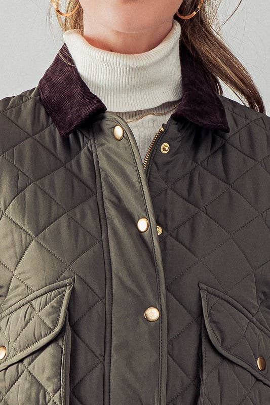 Barn Quilted Padded Jacket with Corduroy Trim