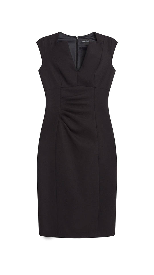 Side Pleated V-Neck Pencil Dress