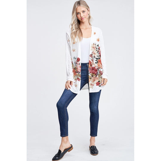 Forever Cardigan Ribbed Knit Open Front Floral Print