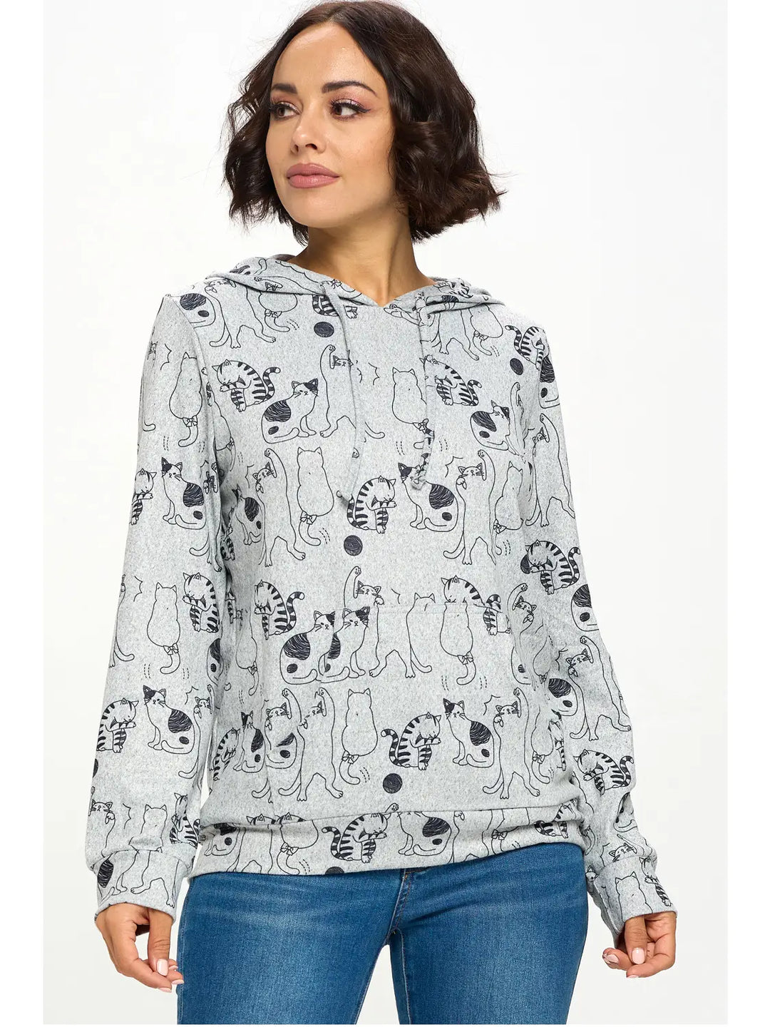 Dancing Cat Grey Hoodie Pullover with Pockets