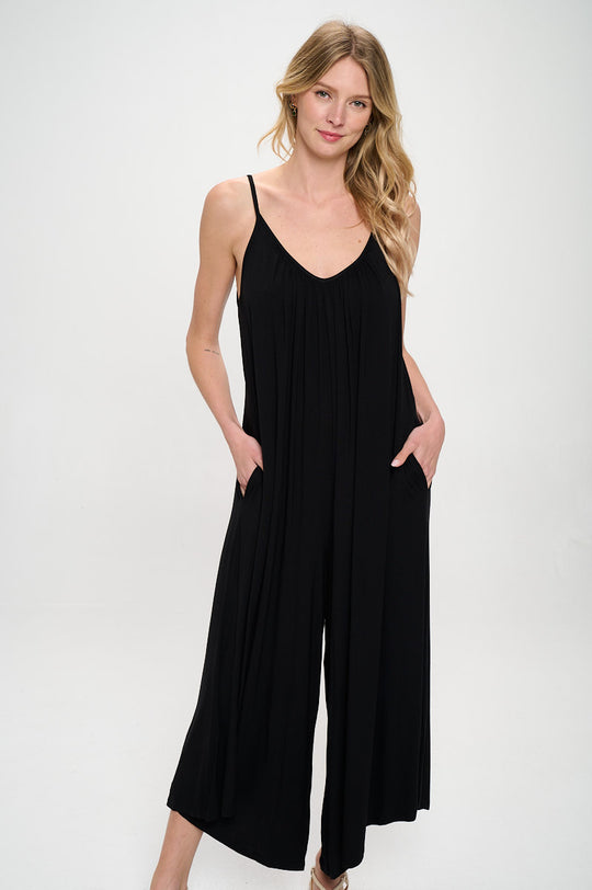 Soft Knit Wide Leg Jumpsuits in Black