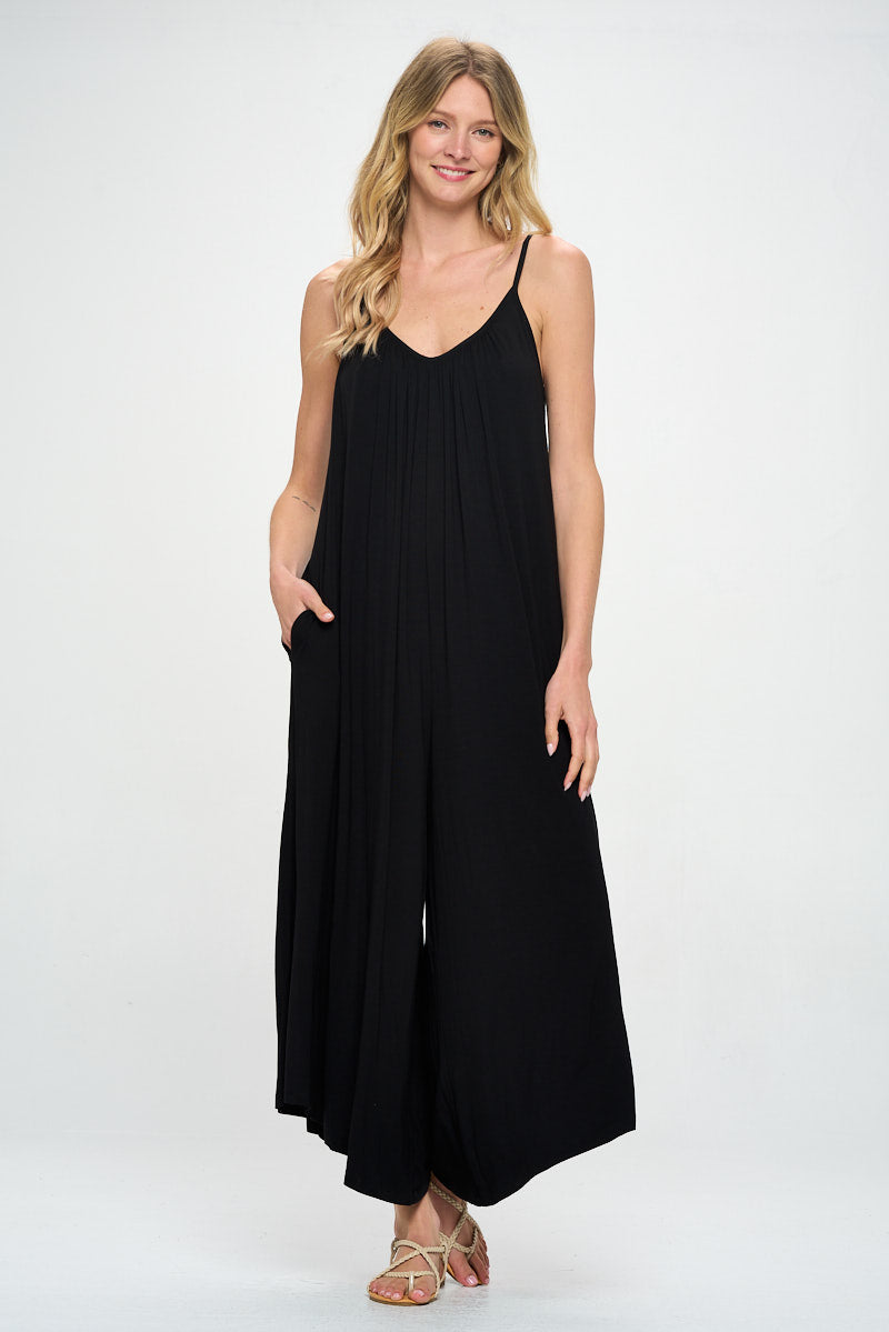 Soft Knit Wide Leg Jumpsuits in Black