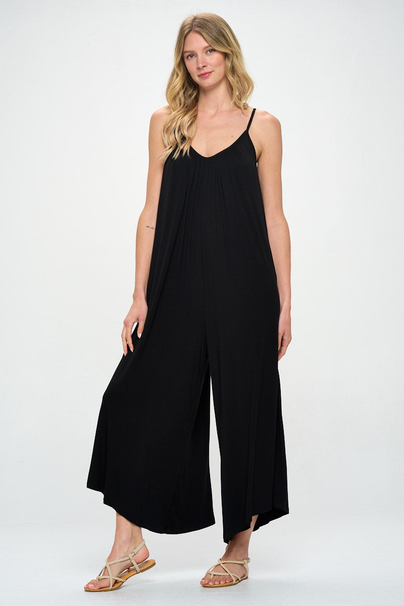 Soft Knit Wide Leg Jumpsuits in Black