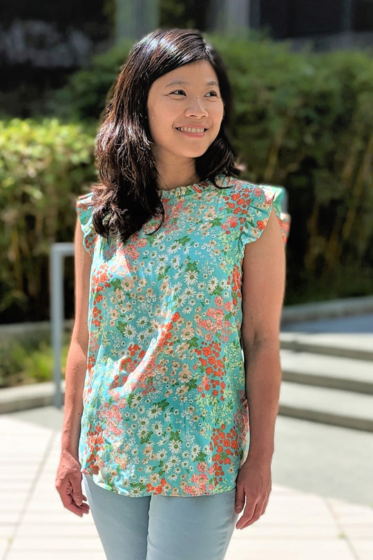 Relaxed Ruffle Tank Floral in Sage