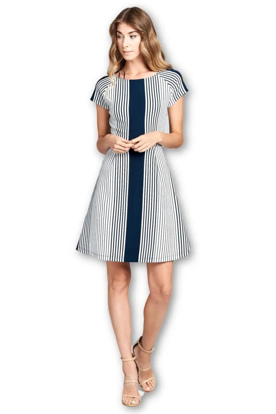 Modern Dress Short Sleeve Boat Neckline Stripes