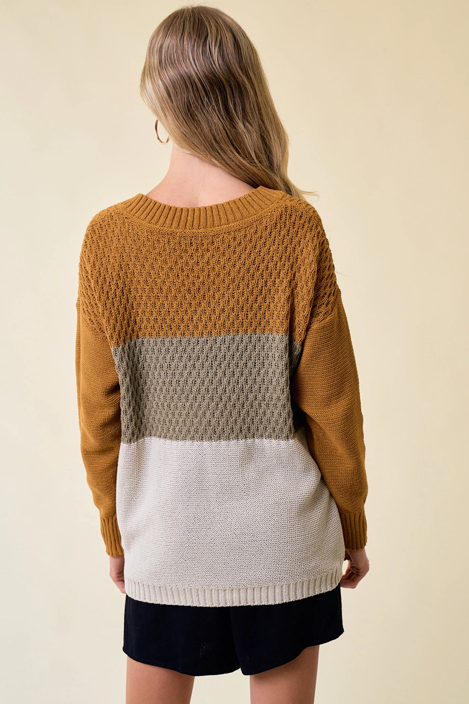 Color block V-Neck Knit Sweater Top