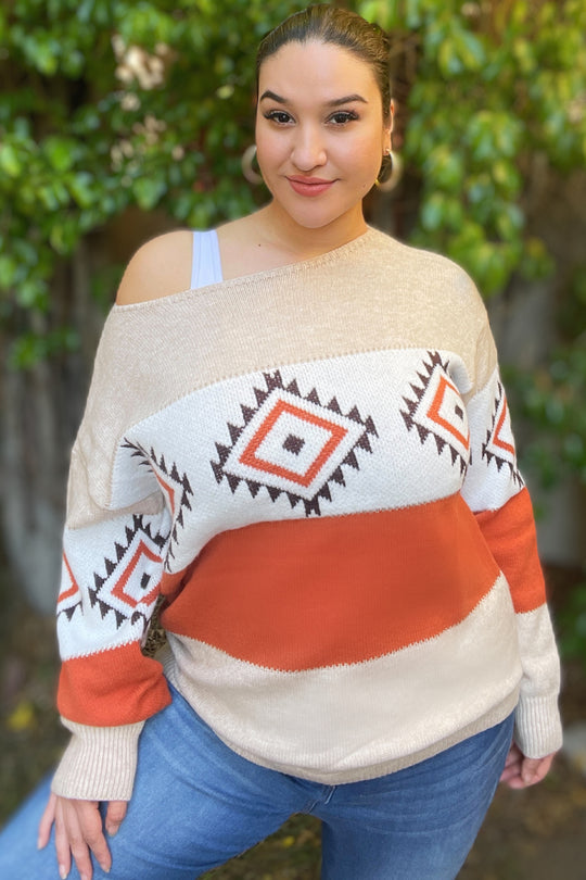 Multi color tribal print knitted Sweater top