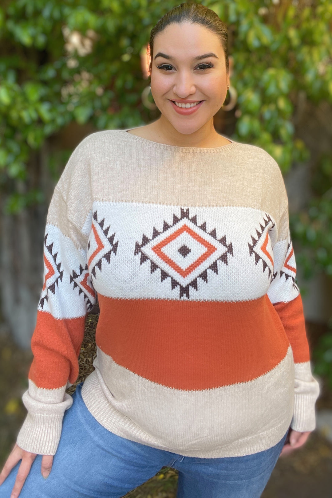 Multi color tribal print knitted Sweater top